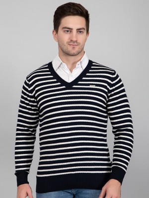 GODFREY Colorblock V Neck Casual Men White, Black Sweater