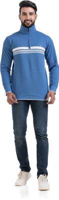 Vital Striped High Neck Casual Men Blue Sweater