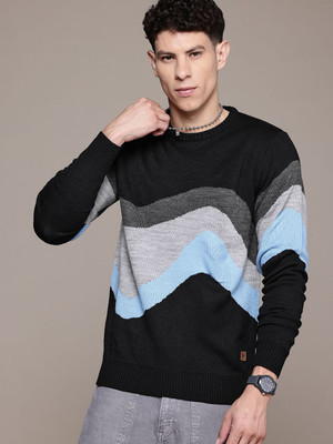 Roadster Colorblock Round Neck Casual Men Black Sweater