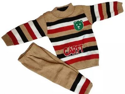 vkreation Striped High Neck Casual Baby Boys & Baby Girls Gold Sweater