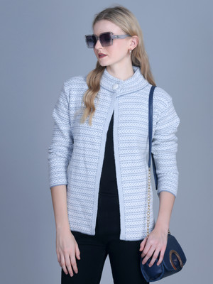 OBAAN Self Design High Neck Casual Women Light Blue Sweater