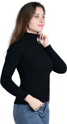 Talgo Solid High Neck Formal Women Black Sweater