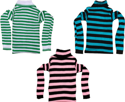 TBMANIA Striped High Neck Casual Girls Multicolor Sweater