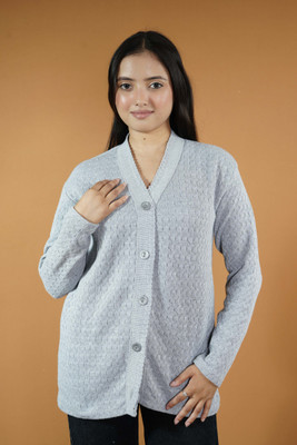 CreativePanther Self Design Collared Neck Casual Women Grey Sweater