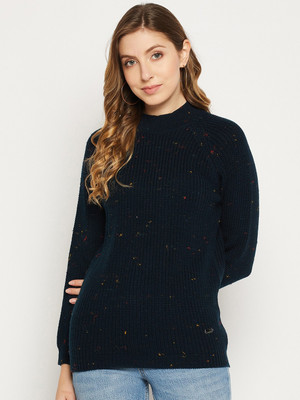 DUKE Woven Round Neck Casual Women Dark Blue Sweater