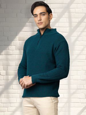 TYSORT Striped Mandarin Neck Casual Men Dark Green Sweater