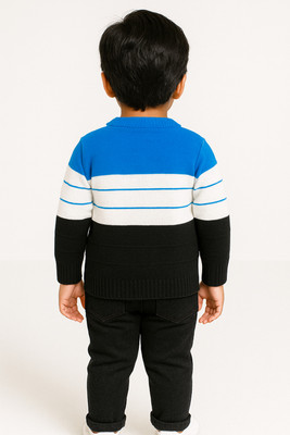 VK Fashion Colorblock Round Neck Casual Boys & Girls Light Blue Sweater