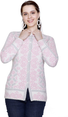HITTIKA Embroidered Mandarin Neck Casual Women Pink Sweater