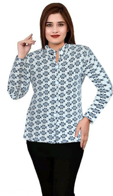 Shunit creation Printed Round Neck Casual Women Light Blue Sweater