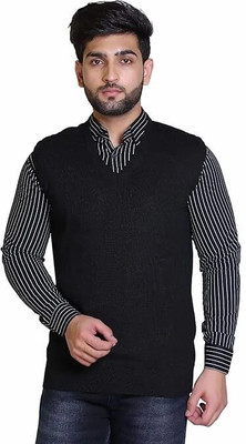 Super Weston Trend Solid V Neck Casual Men Black Sweater