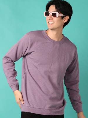 V-MART Solid Round Neck Casual Men Purple Sweater