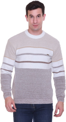 TRUDO Colorblock Round Neck Casual Men Gold Sweater