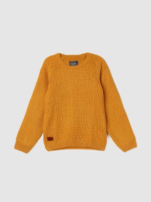 MAX Solid Round Neck Casual Boys Yellow Sweater