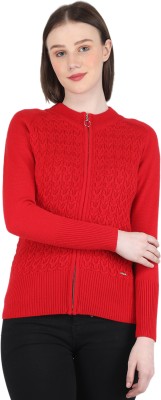 MONTE CARLO Self Design Collared Neck Casual Women Red Sweater