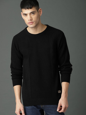 Roadster Solid Round Neck Casual Men Black Sweater