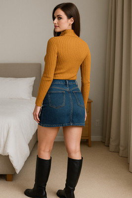 SKG Herringbone Collared Neck Casual Women Yellow Sweater
