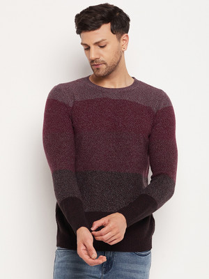 CAMLA Colorblock Round Neck Casual Men Maroon Sweater