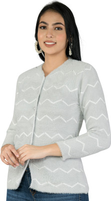 lady willington Chevron/Zig Zag Round Neck Party Women Grey Sweater