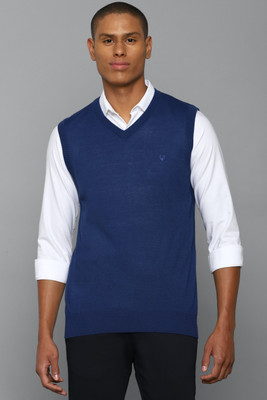 Allen Solly Solid V Neck Casual Men Blue Sweater