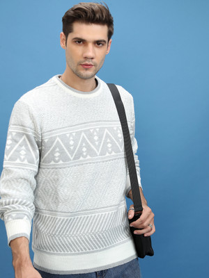 HIGHLANDER Solid Round Neck Casual Men White Sweater