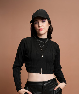 Tokyo Talkies Solid Casual Women Black Sweater