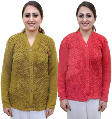 Shunit creation Self Design V Neck Lounge Wear Women Green, Red Sweater