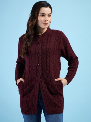 CLAPTON Self Design Round Neck Casual Women Maroon Sweater