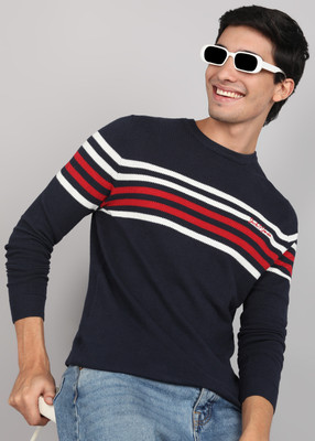 JACK & JONES Striped Crew Neck Casual Men Blue Sweater