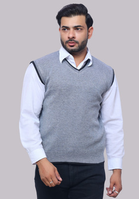 NATRIS Self Design V Neck Casual Men Grey Sweater
