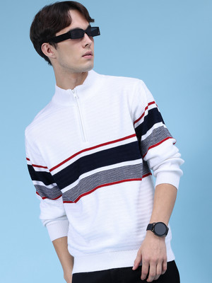 V-MART Striped High Neck Casual Men Multicolor Sweater