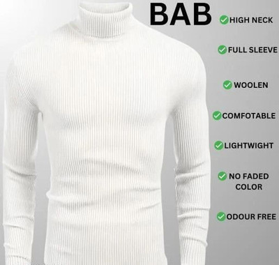 sarah Enterprises Solid Turtle Neck Casual Men White Sweater