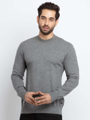 Status Quo Solid High Neck Casual Men Grey Sweater