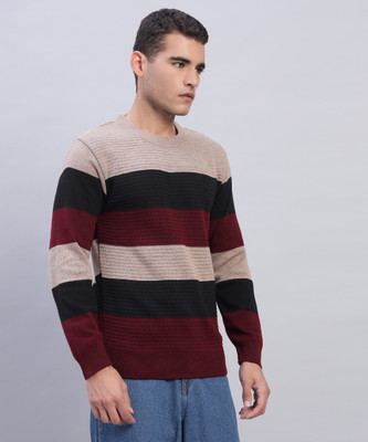 MORKEL Colorblock Round Neck Casual Men Multicolor Sweater