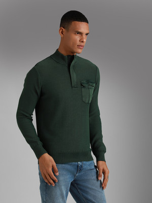 High Star Solid Turtle Neck Casual Men Green Sweater