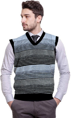 Shunit creation Striped V Neck Casual Men Grey Sweater