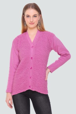 CURIOUS FASHION Self Design V Neck Casual Women Pink Sweater