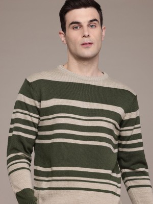 Roadster Striped Round Neck Casual Men Beige Sweater