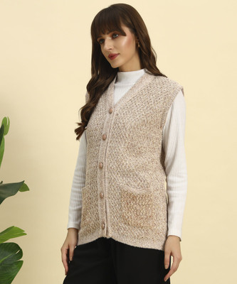 KILVESTED Self Design V Neck Casual Women Brown Sweater