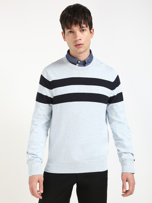 TOMMY HILFIGER Colorblock Crew Neck Casual Men Blue Sweater