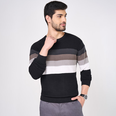 Byford by Pantaloons Colorblock Round Neck Casual Men Black Sweater