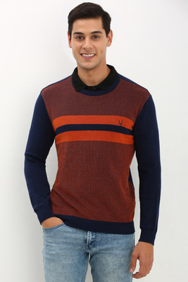 Allen Solly Self Design Crew Neck Casual Men Orange Sweater