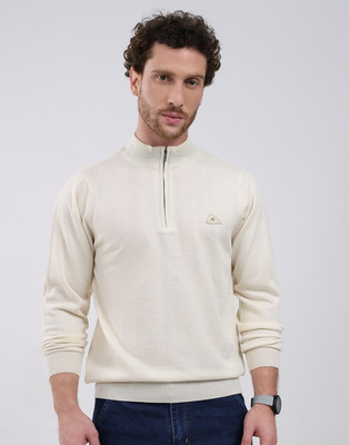 MONTE CARLO Solid High Neck Casual Men Beige Sweater