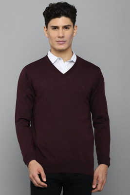 Allen Solly Solid V Neck Casual Men Maroon Sweater