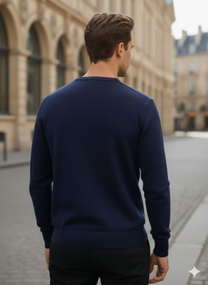 Pivl Solid High Neck Casual Men Dark Blue Sweater