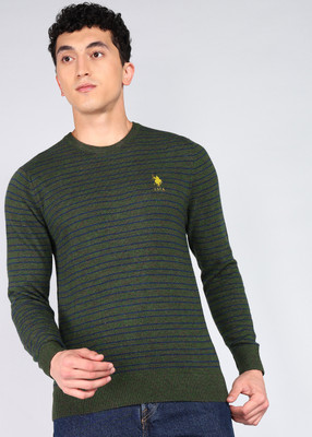 U.S. POLO ASSN. Solid Round Neck Casual Men Green Sweater
