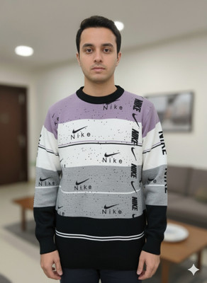 KingsImpex Striped V Neck Formal Men Black Sweater
