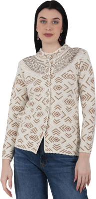 chatanya Printed High Neck Casual Women Beige Sweater