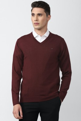 VAN HEUSEN Solid V Neck Casual Men Maroon Sweater