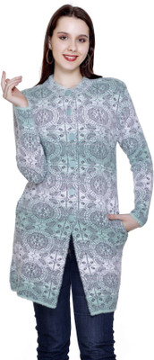 HITTIKA Striped Round Neck Casual Women Light Green Sweater