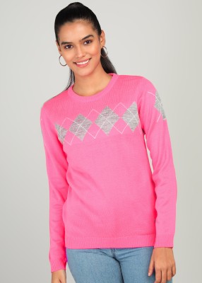 METRONAUT Self Design Crew Neck Casual Women Pink Sweater